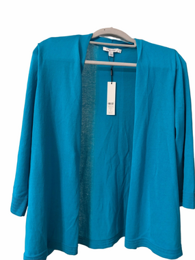 Chicos open front turquoise 3/4 sleeve cardigan NWT Chicos  size 2 large size 12